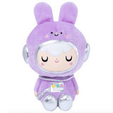 The Momiji Astro Hop - Out of This World Large Plush features a purple, cuddly toy in a bunny-eared spacesuit with silver accents and embroidered closed eyes for an irresistibly cosmic charm.