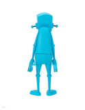 The Rotofugi Chris RWK Blue Robot (Arms Down) Figure stands upright with its back facing the viewer against a white background.