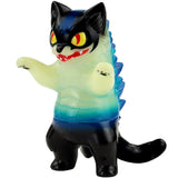 The Konatsuya Devilman Negora is a cat-dinosaur hybrid toy with blue back spines, yellow-red eyes, black ears and limbs, and a white-to-blue gradient body—an ideal collectible for anime fans.