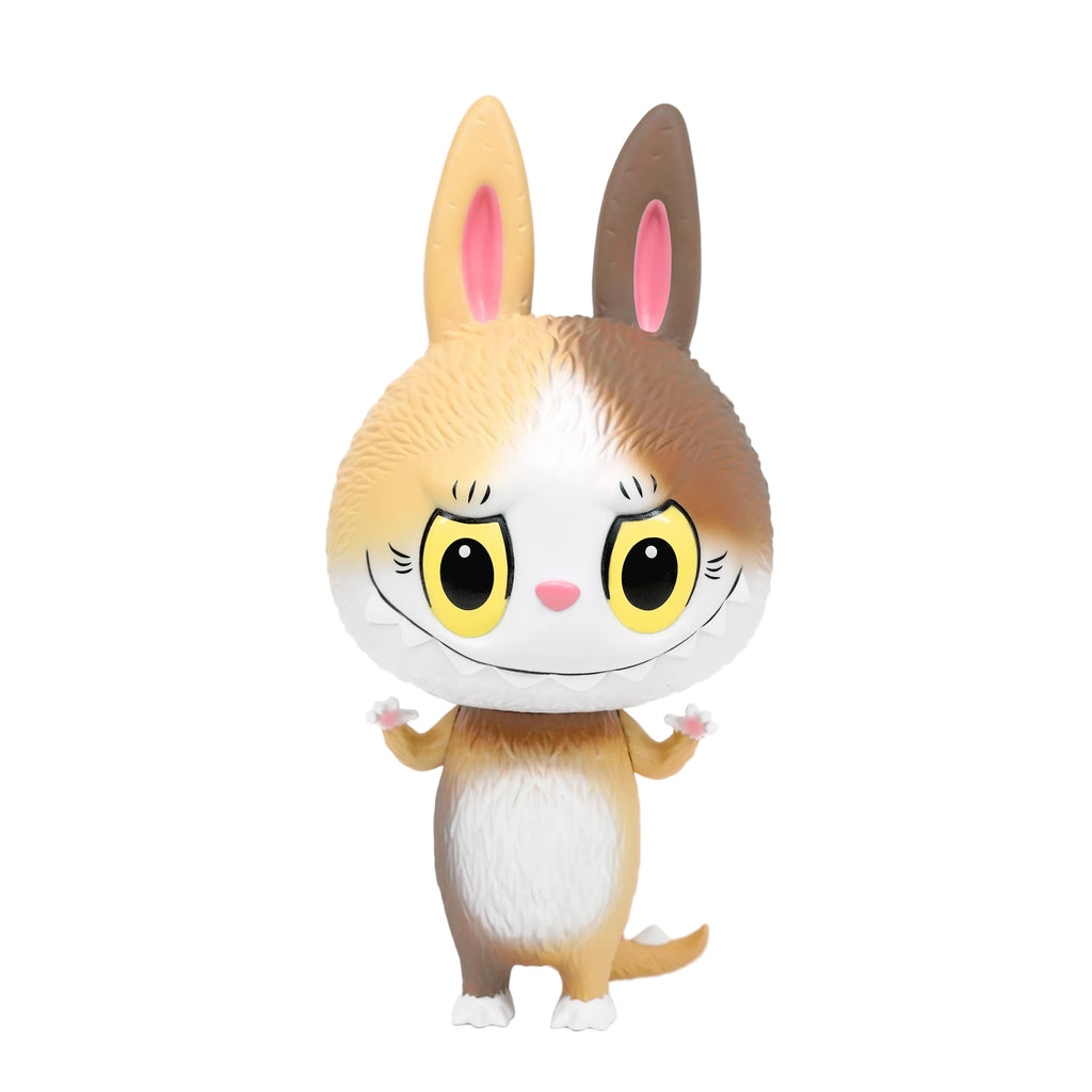 Zimomo — Lar by How2Work is an adorable collectible bunny with big yellow eyes, upright tan and brown ears, and a white belly. Standing with arms slightly raised, this cute figure is the perfect squishy toy for any collection.