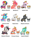 The Tokidoki Unicorno After Dark Masquerade Blind Box features 9 unique collectible figurines, each with distinct costumes and fun accessories like Majestic Muertos, Belladonna, and Imperial Serpent. Surprise inside every box!.