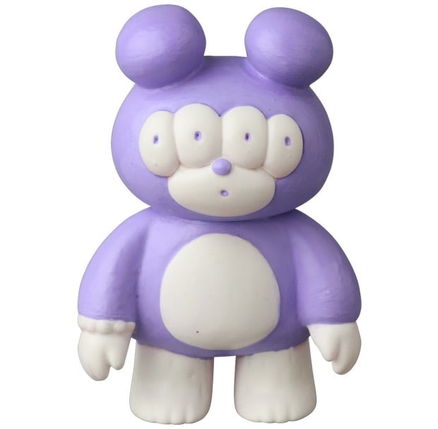 VAG 46 — Matthew by Medicom is a purple and white four-eyed bear figurine with round ears and a big white belly, inspired by Japanese vinyl toy design—ideal for Vinyl Artist Gacha or gachapon fans.
