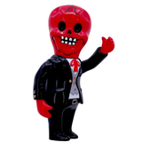 Knuckle's Bonehead by How2Work (HK) is a red skull-headed little monster in a black suit, white shirt, and red bow tie, standing upright with its right hand raised—ideal as quirky shelf decor or a unique collectible.