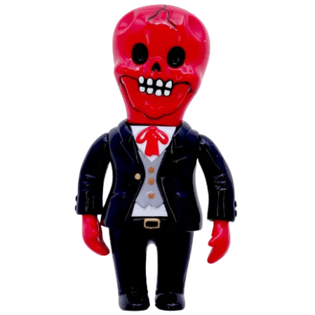 Knuckle's Bonehead by How2Work (HK) is a red skull-headed figure in a black suit, red bow tie, and white shirt—an ideal collectible or unique shelf decor piece for standout style.