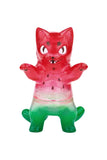 Negora- Watermelon by Rotofugi is a collectible cat figure featuring a red upper body, green lower body, and black markings, designed to resemble a watermelon.