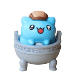 The National Palace Museum Adventure-Bugcat Capoo Figurine by Rotofugi features a blue cartoon cat with big eyes and a brown hat, sitting in a decorative gray three-legged bowl—ideal for collectible blind box fans.