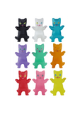 Nine Negora Color Pallette figurines by Konatsuya (JP)—each a unique color: black, white, blue, purple, green, orange, red, pink, and yellow—are arranged in three rows against a white background.