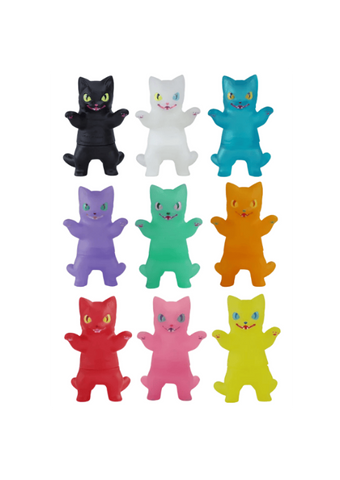 Nine Negora Color Pallette figurines by Konatsuya (JP)—each a unique color: black, white, blue, purple, green, orange, red, pink, and yellow—are arranged in three rows against a white background.