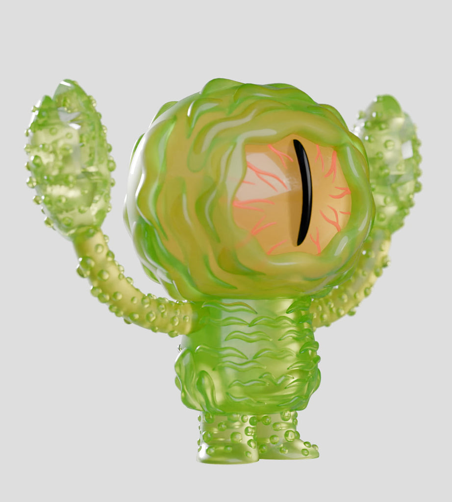 Green, translucent, cartoonish monster with one large eye and textured body, arms raised—collectible figure from the Kaleidos Creative Odds N Sods Blind Box series—displayed on a plain light background.