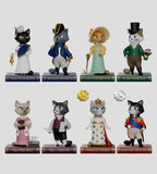 Discover eight Regency Cat Blind Box figures by Kaleidos Creative—collectible cats in historical and literary costumes, each on a book-shaped base and holding character-inspired props.