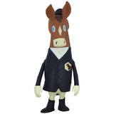 The How2Work Simon Horse Vinyl Figure - Original features a cartoonish brown horse head, black suit with a yellow-and-black badge, black boots, and hat—an ideal collectible for fans of racer or jockey-themed figures.