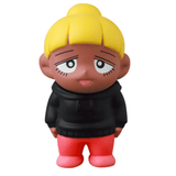 A Vag 35 - Inu No Kagayaki toy figure with blonde hair and pink pants sits on a work desk. (Medicom JP)