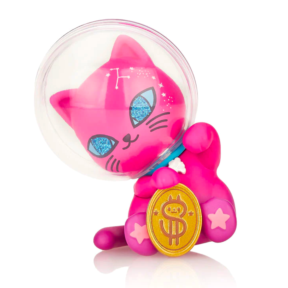 An tokidoki Galactic Cat holding a gold coin in a bubble.