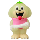 The VAG 43 — Uluru by Medicom (JP) is a playful, light-colored dog figurine in Japanese vinyl toy style, featuring a green tuft, pink collar, big white bone, and cheerful smile—perfect for any Vinyl Artist Gacha collection.