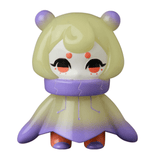 The VAG 10th Anniversary — Denshikodako by Medicom (JP) is a Japanese vinyl toy with a round head, bear-like ears, large eyes with red dots above them, and a gradient purple-and-cream cloak—ideal for gachapon collectors.