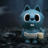 The Villain Baby - Blind Box by Partner Toys features a blue cartoon cat figurine with large eyes, a diaper, and bottle—perfect for cute bundles or as a surprise addition to your random design collection.