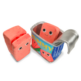 The Pam the Ham Can — Yummy World Plush by Kidrobot features two smiling plush cubes in a soft toy can with a silver lid, making a cute and collectible addition to any plush collection.