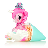 A tokidoki Delicious Unicorno Series 2 Crepe Cutie Special Edition Figure perched on an ice cream cone.