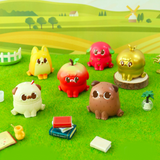 The Puppy Farmer - Blind Box by Partner Toys features five cute animal figurines, each inspired by fruits or foods, displayed on faux grass with mini books and props. A fun collectible for blind box fans who love surprise designs!.