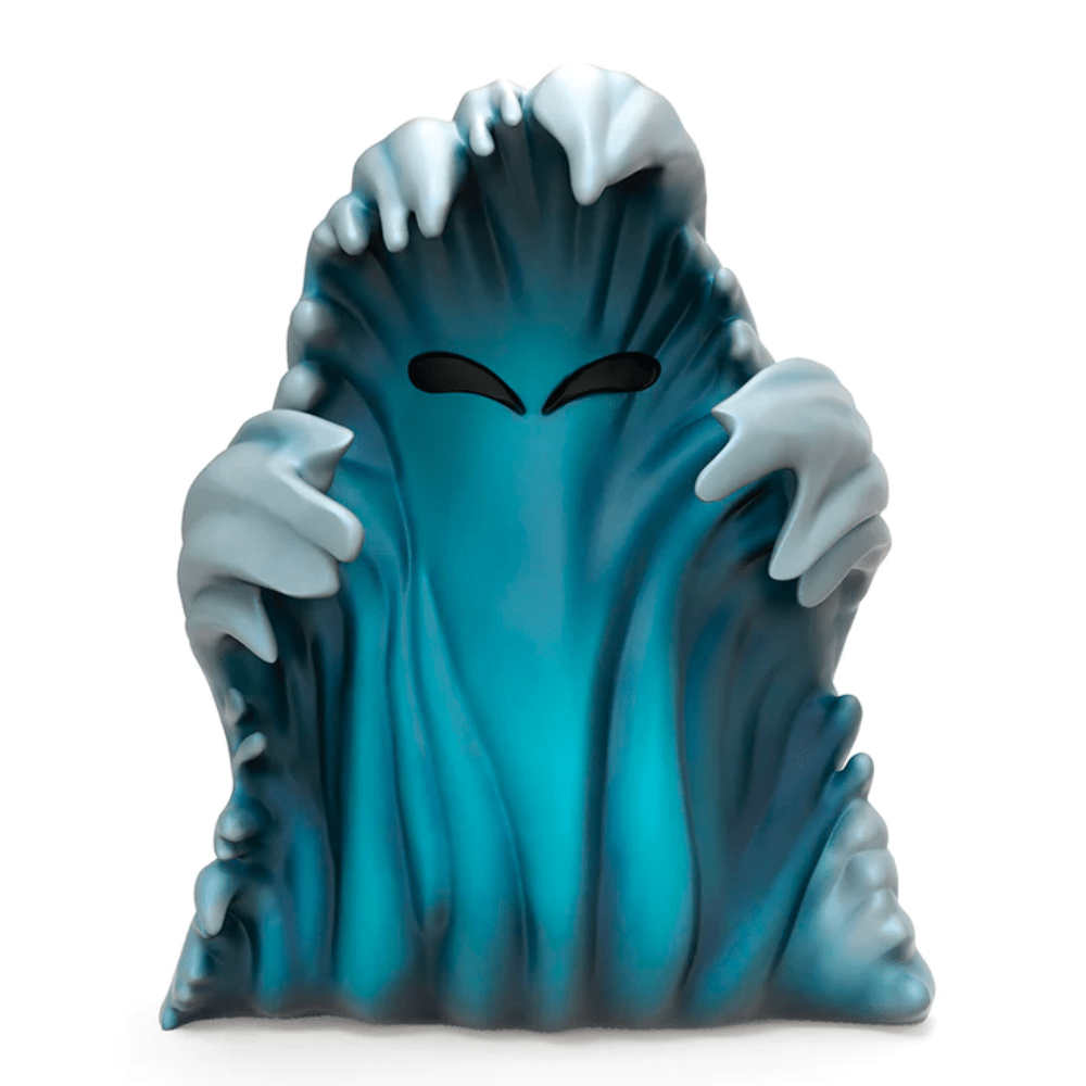 A stylized illustration of a ghostly figure with a blue, flowing body and eerie black eye slits, extending its curved hands forward, reminiscent of a character from Kidrobot (US) - Monster Series 2 Blind Box.