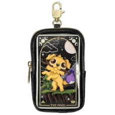 The Kaleidos Creative Wild Magic Tarot Mystery Coin Bag-Blind Box is a stylish black zippered pouch with a key clip, featuring an illustrated tarot-style dog labeled