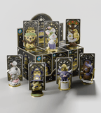 A display of Kaleidos Creative’s Wild Magic Tarot Vol. 2 Blind Box figures, each animal posed with a matching Major Arcana tarot card, arranged around a decorative