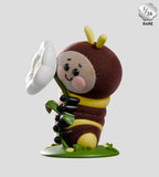 From Kaleidos Creative's Wooly Bear and Friends Vinyl Blind Box, a rare bee-themed figurine stands on grass holding a white flower. Adorned with rosy cheeks and fuzzy charm, it's marked as 1 of only 36 produced.