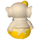 The Yellow Bowtie Baby Elephant by Bitter Squeaks (US) is a vinyl figure featuring a baby elephant with white ears, yellow hat, yellow pants, and a bowtie, shown from the back against a white background.
