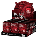 Pop Mart’s “You Found Me Skullpanda - Plush Figure Blind Box” features a red, fluffy Skullpanda plush character with big eyes and red horns, presented in themed packaging with bold white and red text. These adorable figures are perfect as dolly accessories or plush bag charms.