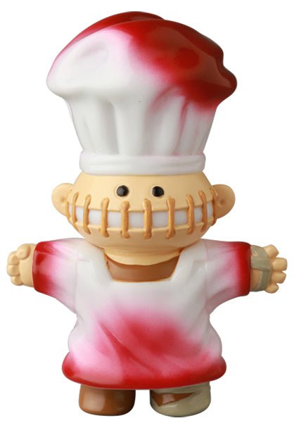 Medicom (JP) VAG 39 — Butcher: A classic Japanese vinyl toy featuring a chef figure with a white and red hat and coat, stitched mouth, and outstretched arms—charm inspired by Vinyl Artist Gacha gachapon figures.