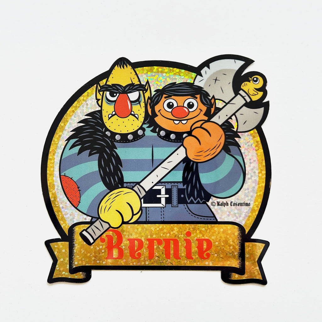 Cartoon illustration of two stern characters, one with a double-headed axe, above