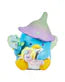 A blue plush penguin with a pastel purple and green wizard hat, holding a mug and unicorn—an adorable collectible from the Rotofugi Tokidoki x Hello Kitty and Friends Butterfly Garden Blind Box series.
