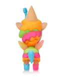 The Tokidoki Ice Cream Shop Unicorno - Neon Melty (Special Edition) is a vibrant animal-shaped figure with an ice cream cone on its head, seen from the back in bright orange, green, pink, and blue.