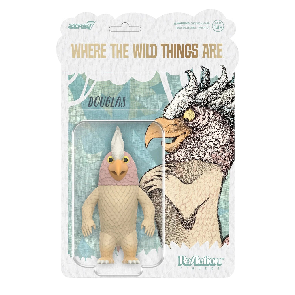 The Super7 Where the Wild Things Are ReAction Figure – Douglas comes in packaging with an illustration of Douglas and classic ReAction branding.