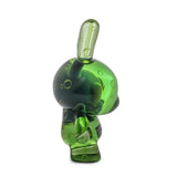 Kidrobot (US) Infected Specimen Dunny 8” GID Art Figure (LE 600) in green translucent resin, with round body, upright ears, and bubble-like circles; profile view facing left.