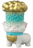 Medicom’s VAG 41 — Heavy Rain Cat is a white cat figurine inspired by Japanese vinyl toys, featuring a gold chest, blue collar, and a cloud-like head with gold lightning bolts and blue raindrops—ideal for gachapon fans.