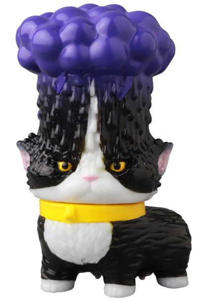 The VAG 41 — Heavy Rain Cat by Medicom (JP) is a Japanese vinyl toy figure—black and white cat with a yellow collar and a large, broccoli-like purple object on its head—from the charming Vinyl Artist Gacha series.