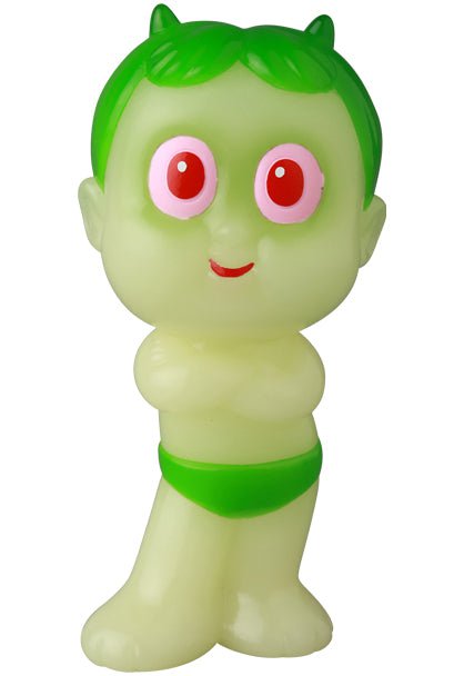 The VAG 42 — HAPY by Medicom is a green cartoonish plastic figurine with red eyes, green hair and horns, crossed arms, and a slight smile—perfect for fans of gachapon figures and Japanese vinyl toys.