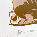 A drawing of a bear with a Abe Froman Sausage King Screen Print by Jeremy Fish in Chicago style.