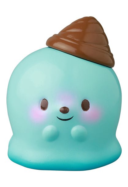 VAG 39 — Kaiju Icey Baby by Medicom (JP) is a blue, round cartoon character with pink cheeks, a small smile, and a brown swirl on its head—ideal for fans of Japanese vinyl toys and quirky gachapon figures.