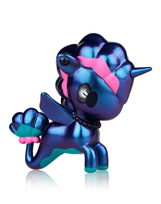 A blue and pink Tokidoki unicorn toy from the Mermicorno Series 8 Blind Box on a white background.