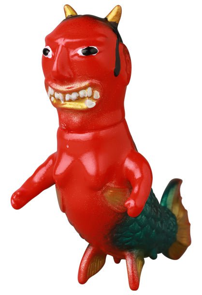 The Namanari Ningyo — VAG 10th Anniversary by Medicom (JP) is a red humanoid vinyl figure with horns, sharp teeth, and a fish-like lower body—an eye-catching showcase of Japanese toy design.
