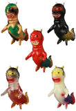 Five Namanari Ningyo — VAG 10th Anniversary monster figurines by Medicom (JP), each small, colorful, and horned with fish tails, are arranged in an arc on a white background.