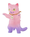 The Negora — Night Sakura by Konatsuya is a pink and purple cat figurine with big eyes, a gold necklace, and a white flower pendant, standing upright with raised front paws, inspired by cherry blossom themes.