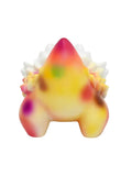 A small Kaiju figurine by The Little Hut (HK), Seedlas Brother — Orange Dots, features a rounded body, back spikes, and orange spots on a colorful design, inspired by Shoko Nakazawa and shown from the front.