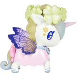 A vibrant Pixie Dust Fairy Unicorno Blind Box toy from tokidoki features purple wings, a pink saddle, a clover crown, and blue decorative face markings—an enchanting addition to any collectible toys lineup or Blind Box collection.