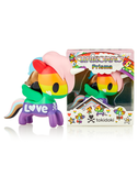 A figure of a Unicorno Prisma rainbow unicorn in a tokidoki box.