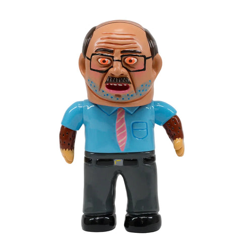 The About Animals Satoshi/Gorilla — Series 3 figure by Paradise Toy features a bald man with glasses, blue shirt, pink striped tie, gray pants, and exaggerated facial features.