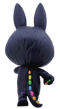 A black cartoon figure with large ears walks away, featuring neon dots on its back and tail—the ST Zimomo Black and Neon collectible from How2Work (HK), an eye-catching piece that resembles a glowing toy.