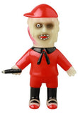 The VAG 42 - Toromikun by Yoshimoto Kogyo from Medicom (JP) is a vinyl figure with a distorted face, red cap and outfit with black accents, holding a black objectâuniquely inspired by Japanese toy artists and gachapon figures.